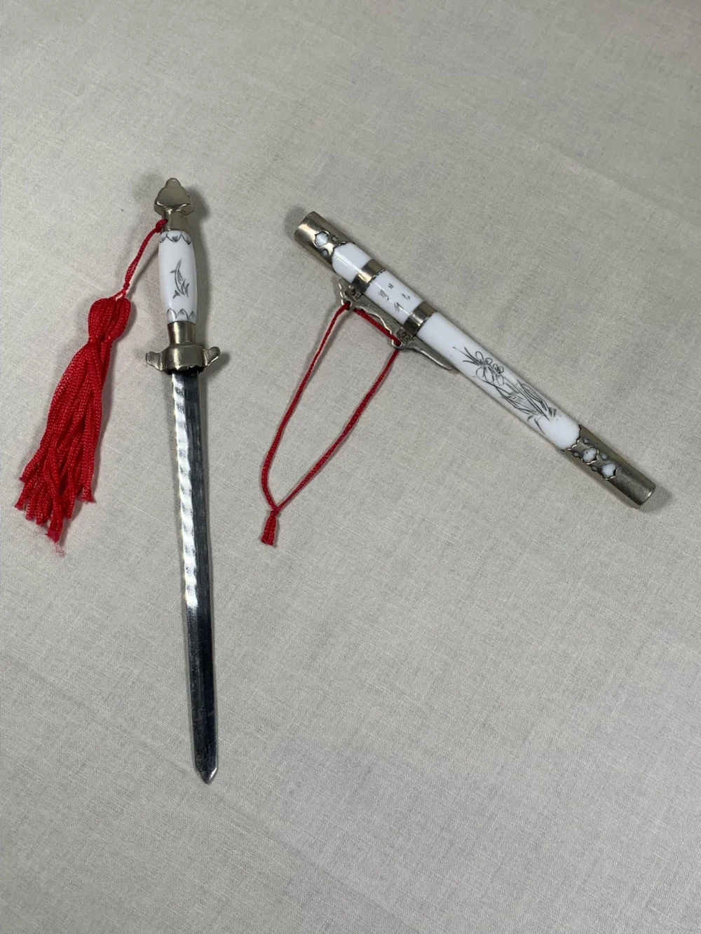 Vintage Chinese Sword Letter Opener Sheath Tassels